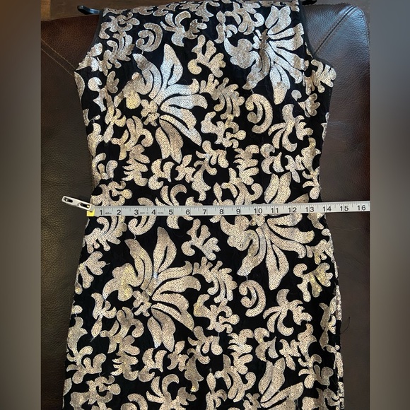 Gorgeous Betsy & Adam gown w/black tulle & champagne colored sequins. Size 6. - Picture 9 of 12